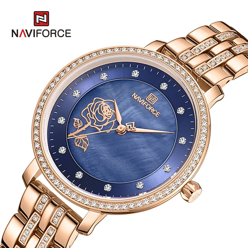 

Люксовый бренд NAVIFORCE женские часы модные элегантные дамские кварцевые наручные часы браслет с бриллиантами водонепроницаемые часы Relojes Mujer