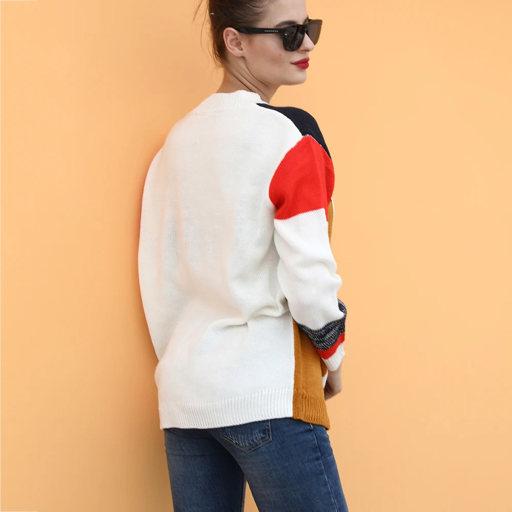 Colorful Block Patchwork Sweater Women Winter Fall Casual Long Sleeve Plaid Pullovers Plus Size Knitted Sweaters Tops Pull Femme 
Colorful Block Patchwork Sweater Women Winter Fall Casual Long Sleeve Plaid Pullovers Plus Size Knitted Sweaters Tops Pull Femme