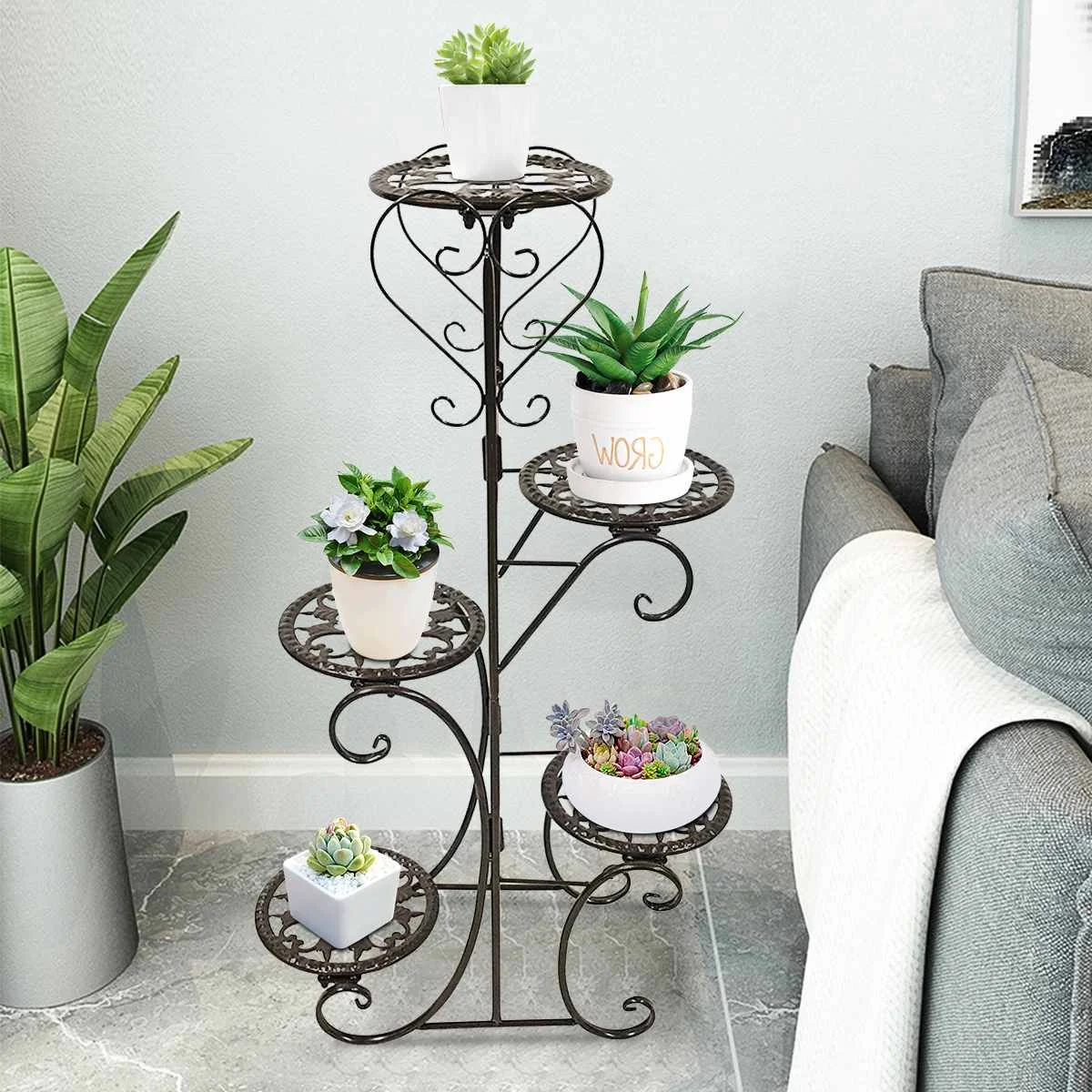 5 Tiers Wrought Iron Plant Stand Flower Shelf for Rack Balcony Simple Indoor Living Room Coffee Bar Garden Flower Pot Shelf
5 Tiers Wrought Iron Plant Stand Flower Shelf for Rack Balcony Simple Indoor Living Room Coffee Bar Garden Flower Pot Shelf