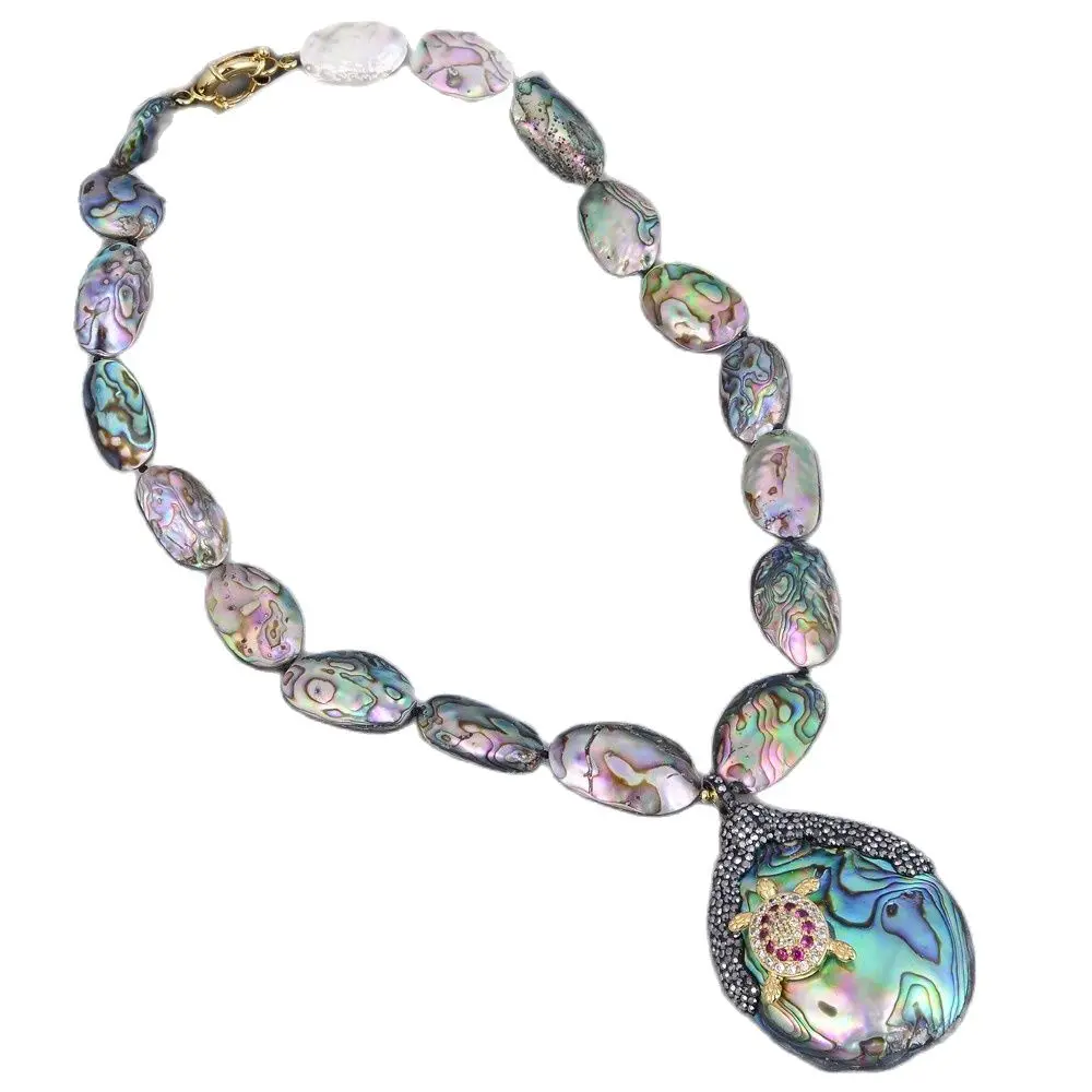 GuaiGuai Jewelry 19'' Narural Oval Abalone Shell Chocker Necklace CZ Tortoise Zircon Paved Pendant For Women
GuaiGuai Jewelry 19'' Narural Oval Abalone Shell Chocker Necklace CZ Tortoise Zircon Paved Pendant For Women