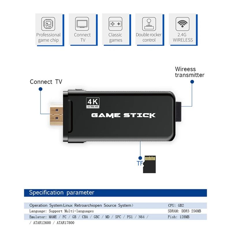 4K HDMI Video Game Console 2.4G Wireless Double HD Nostalgic Game Console Support TV Output
4K HDMI Video Game Console 2.4G Wireless Double HD Nostalgic Game Console Support TV Output