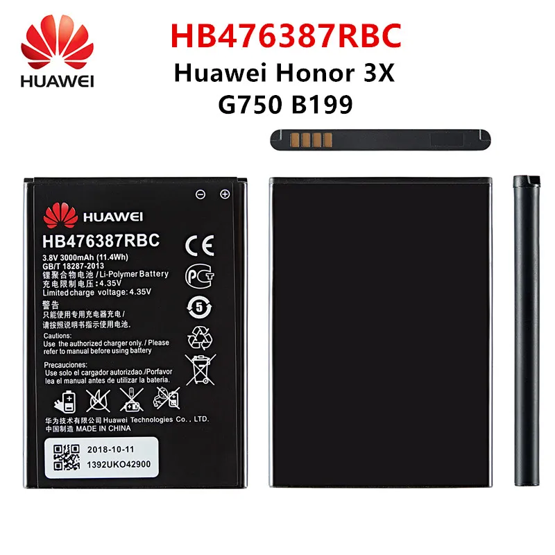 100% Оригинальный аккумулятор Huawei HB476387RBC 3000 мАч для HUAWEI Honor 3X G750 B199 | Мобильные
