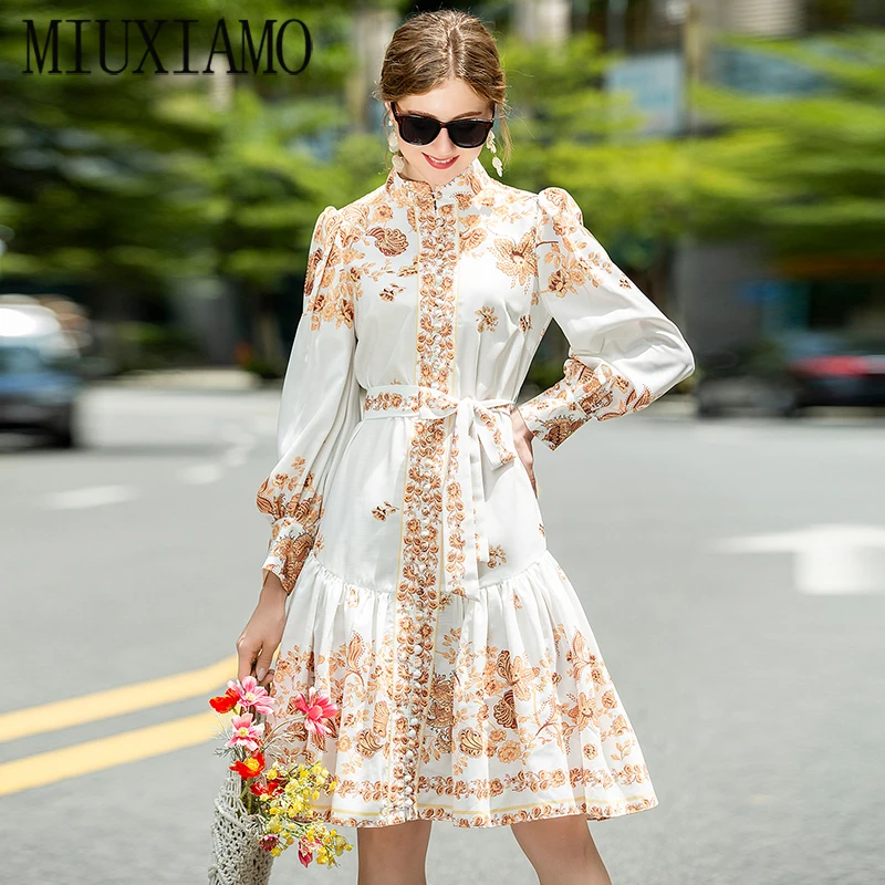 MIUXIMAO High Quality Europe 2020 Fall Dress Newest Long Sleeve Flower Print Elegant Casual Dress Women Vestidos With Belt
MIUXIMAO High Quality Europe 2020 Fall Dress Newest Long Sleeve Flower Print Elegant Casual Dress Women Vestidos With Belt