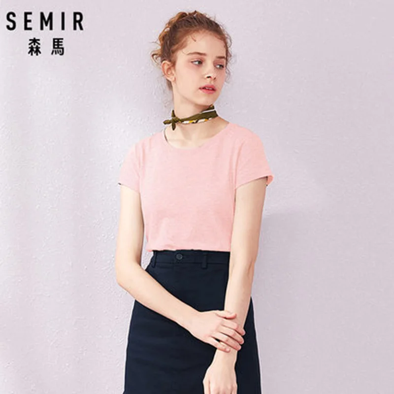 Футболка SEMIR женская с коротким рукавом, модная однотонная хлопковая Базовая рубашка с круглым вырезом, трендовая одежда, лето 2021
Футболка SEMIR женская с коротким рукавом, модная однотонная хлопковая Базовая рубашка с круглым вырезом, трендовая одежда, лето 2021