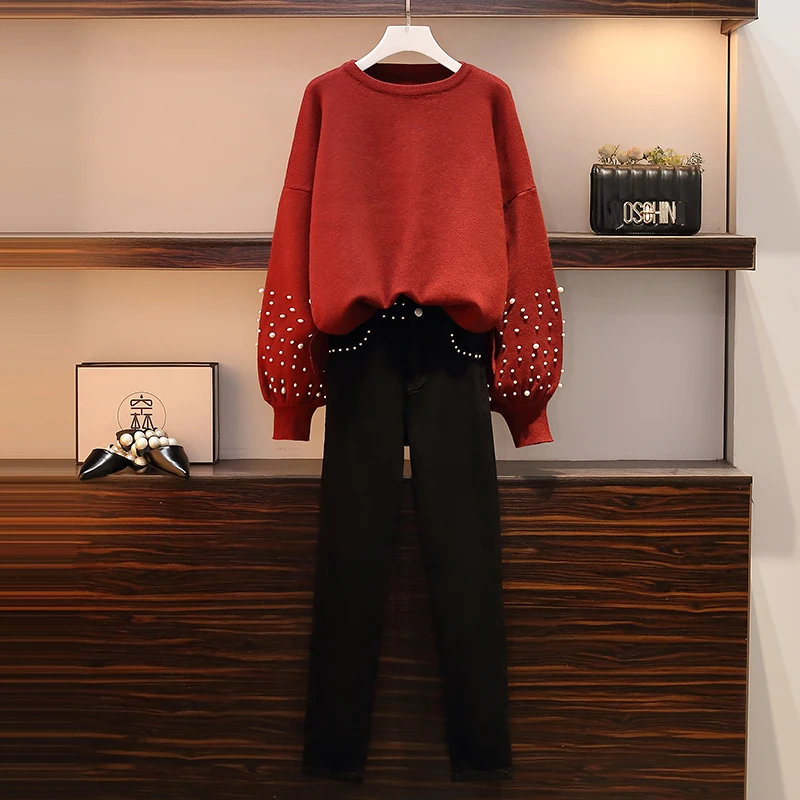Winter Tracksuit 2 Piece Pant Suits For Women Knitted Long Sleeve Two Piece Set Beading Top And Pants Women Suit Outwear Korean
Winter Tracksuit 2 Piece Pant Suits For Women Knitted Long Sleeve Two Piece Set Beading Top And Pants Women Suit Outwear Korean