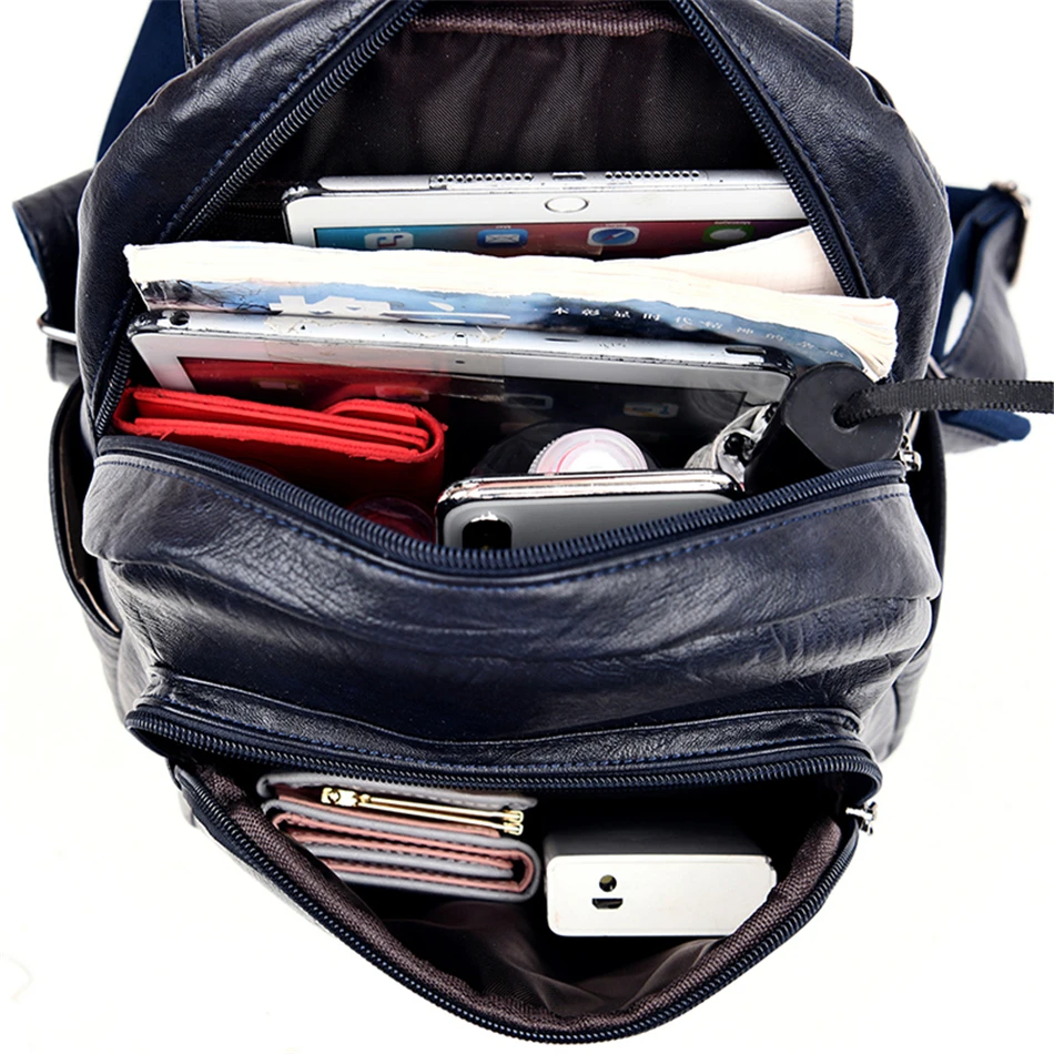 Повседневный Кожаный женский рюкзак дорожная сумка на ремне школьный ранец для