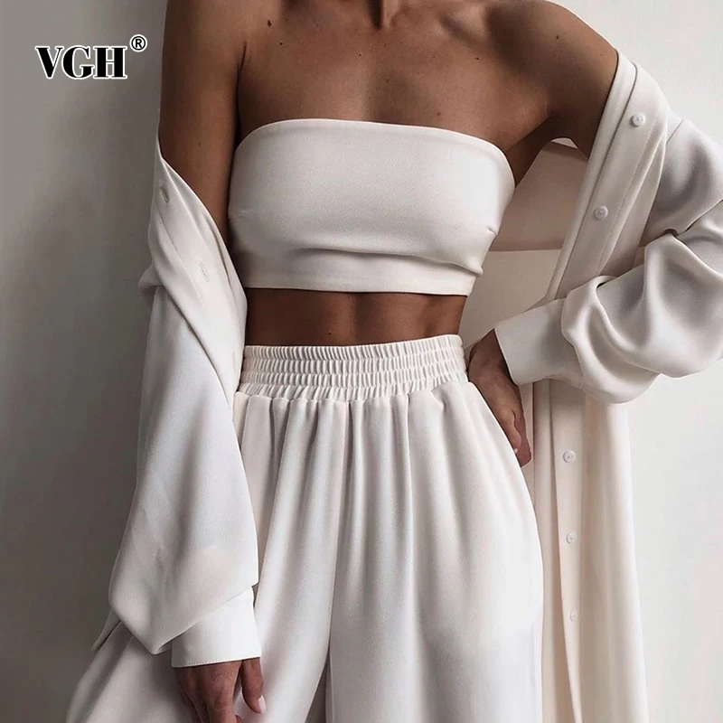 VGH White Casual Three Piece Set For Women Short Vest V Neck Long Sleeve Coat High Waist Wide Leg Pants Women's Sets 2021 Spring
VGH White Casual Three Piece Set For Women Short Vest V Neck Long Sleeve Coat High Waist Wide Leg Pants Women's Sets 2021 Spring