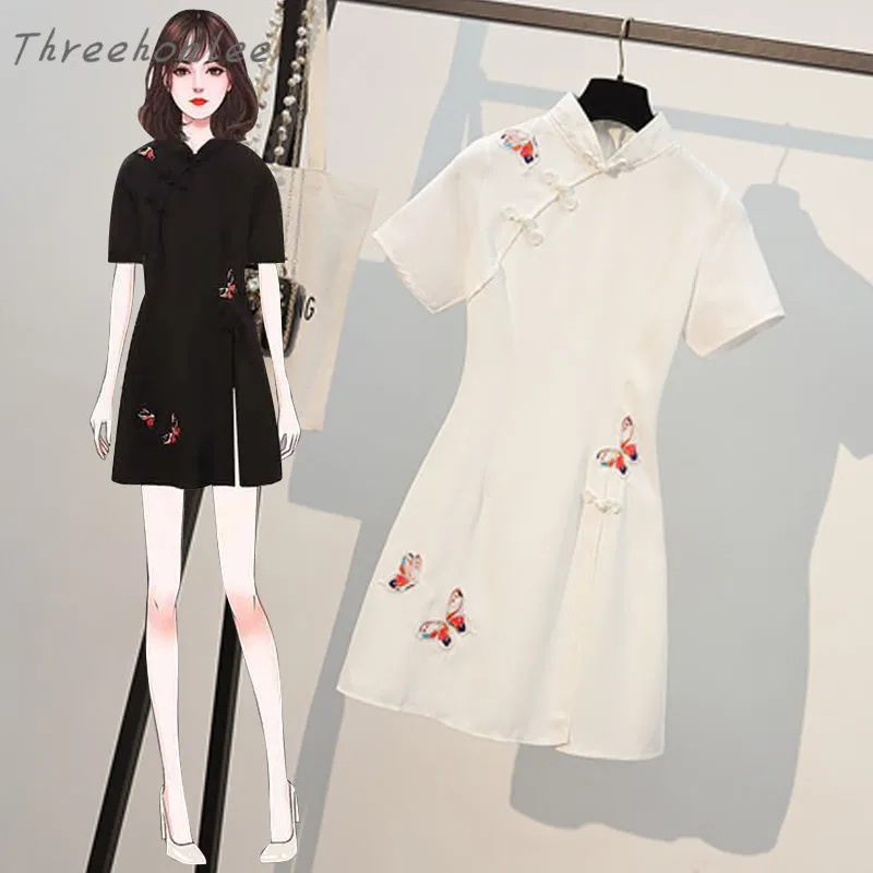 Plus Size Chinese Style Woman Two Piece Sets Summer Vintage Embroidery Cheongsam Dress And Shorts Female Elegant Fashion Suits
Plus Size Chinese Style Woman Two Piece Sets Summer Vintage Embroidery Cheongsam Dress And Shorts Female Elegant Fashion Suits