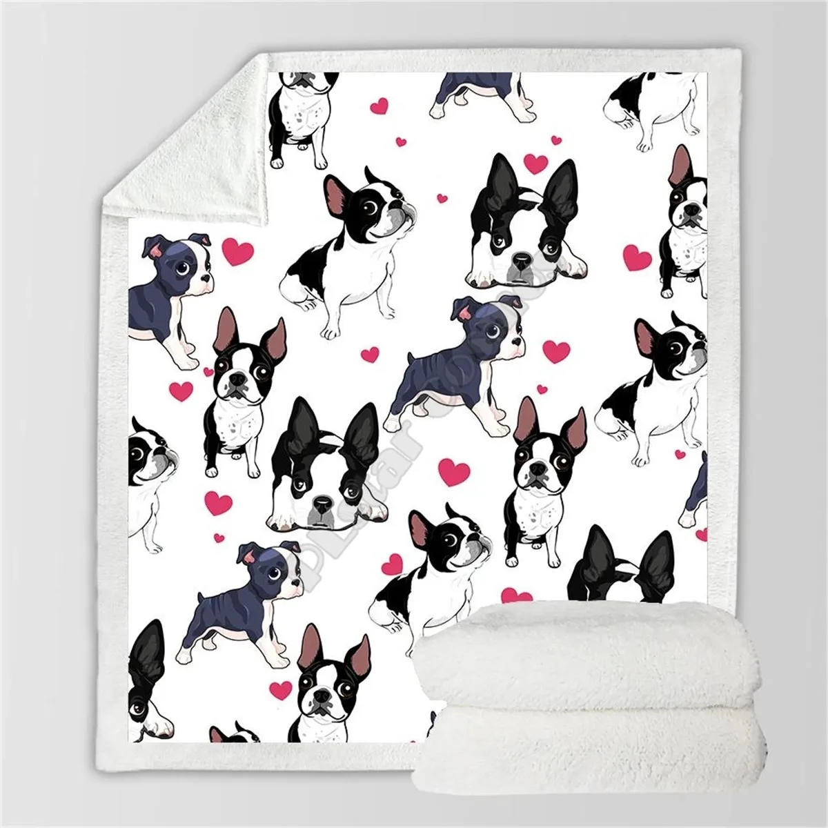 

Love Cute Boston Terrier Cozy Premium Fleece Blanket 3D printed Sherpa Blanket on Bed Home Textiles