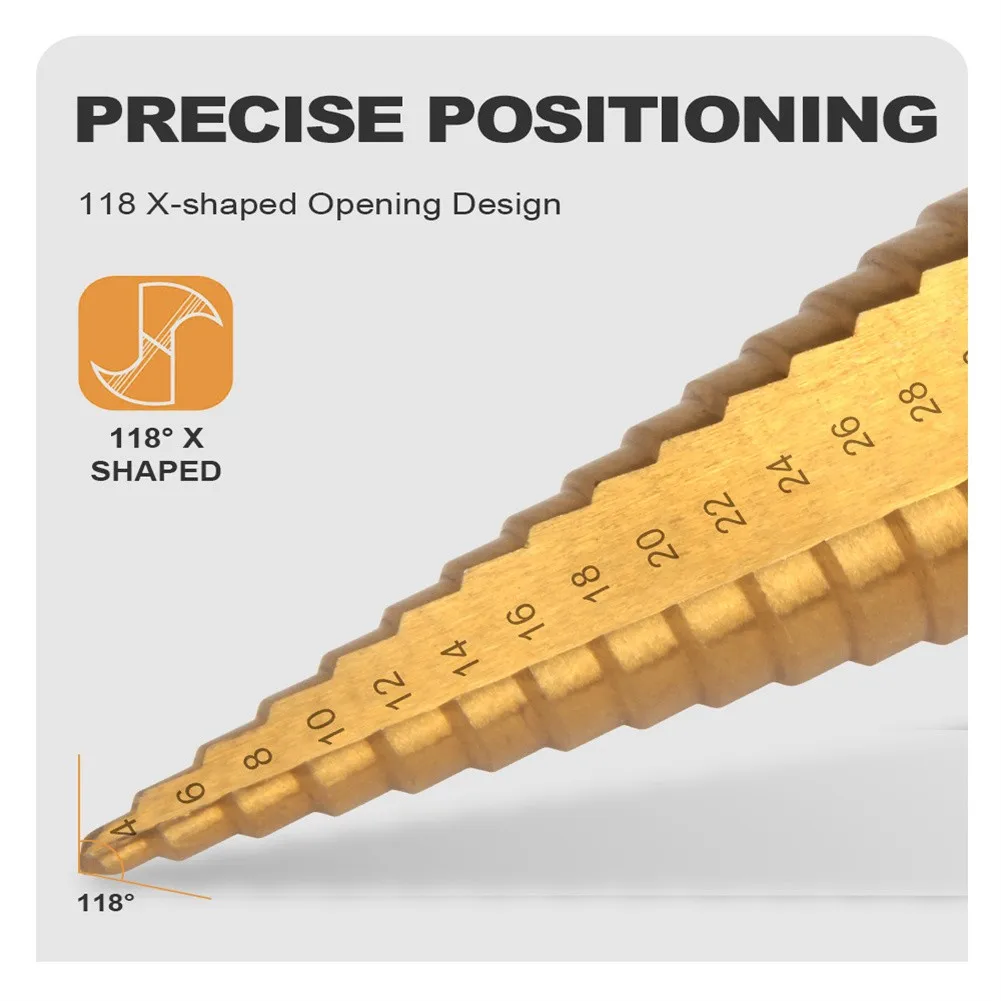 4PCS HSS Titanium Step Drill Bit Set W Automatic Center Punch High Speed Steel For Cutting Medium-strength Metals/aluminum
4PCS HSS Titanium Step Drill Bit Set W Automatic Center Punch High Speed Steel For Cutting Medium-strength Metals/aluminum