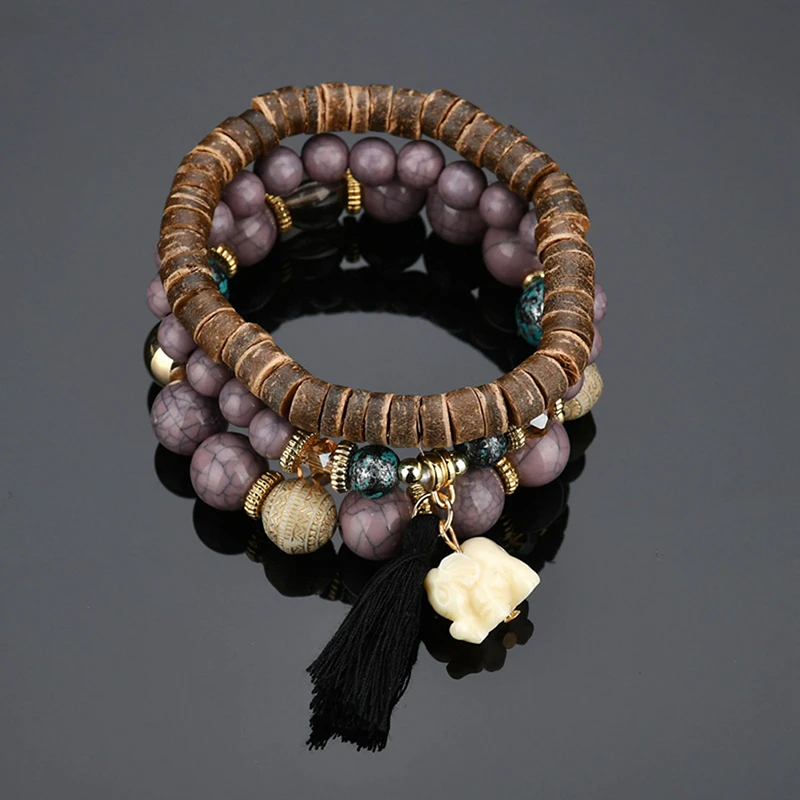 3 шт./компл. браслет с деревянными бусинами для женщин в богемном стиле слон