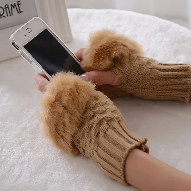 Winter Women Faux Rabbit Fur Knitted Gloves Cute Crochet Knitted Fingerless Gloves Female Knitting Warmer Wrist Hand Gloves 
Winter Women Faux Rabbit Fur Knitted Gloves Cute Crochet Knitted Fingerless Gloves Female Knitting Warmer Wrist Hand Gloves