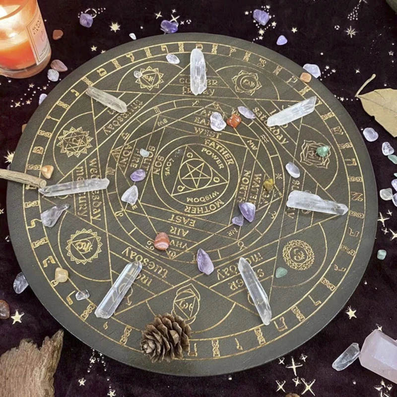 Witch Divination Pendulum Board Seven Chakra Crystal Energy Disk Oak Carved Astrolabe Altar Pendulum Prayer Ceremony Props Decor
Witch Divination Pendulum Board Seven Chakra Crystal Energy Disk Oak Carved Astrolabe Altar Pendulum Prayer Ceremony Props Decor