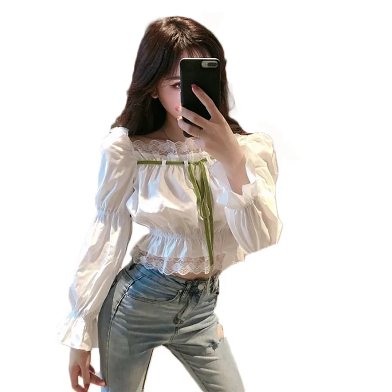 Spring Autumn Women's Blouse New Retro Solid Color Strapless Puff Sleeve Top Korean Style Slimming Short Female Tops GX184
Spring Autumn Women's Blouse New Retro Solid Color Strapless Puff Sleeve Top Korean Style Slimming Short Female Tops GX184