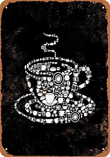 Metal Sign - Vintage Look Coffee Cup (Black Background) - 8 x 12 Inches Tin Sign 
Metal Sign - Vintage Look Coffee Cup (Black Background) - 8 x 12 Inches Tin Sign