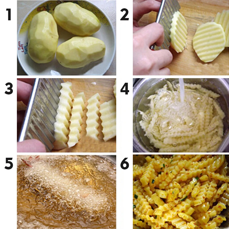 French Fry Cutter Stainless Steel Potato Wavy Edged Cutter Knife kitchen Gadget Vegetable Fruit Potato Peeler Cooking Tools
French Fry Cutter Stainless Steel Potato Wavy Edged Cutter Knife kitchen Gadget Vegetable Fruit Potato Peeler Cooking Tools