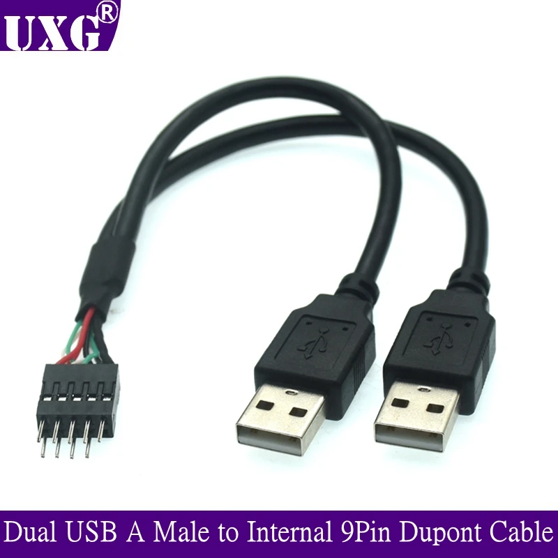 

Двойной USB A штекер к ПК Чехол Внутренний 9-контактный разъем Dupont адаптер Y разветвитель адаптер USB кабель 20 см 24AWG