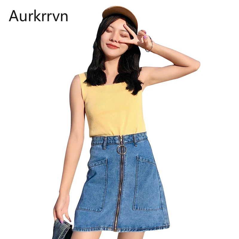 Aurkrrvn Zipper Blue Denim Skirts Womans with Pocket Casual Solid A-line Jean Skirts Feminine Korean Style OL Skirt for Lady
Aurkrrvn Zipper Blue Denim Skirts Womans with Pocket Casual Solid A-line Jean Skirts Feminine Korean Style OL Skirt for Lady
