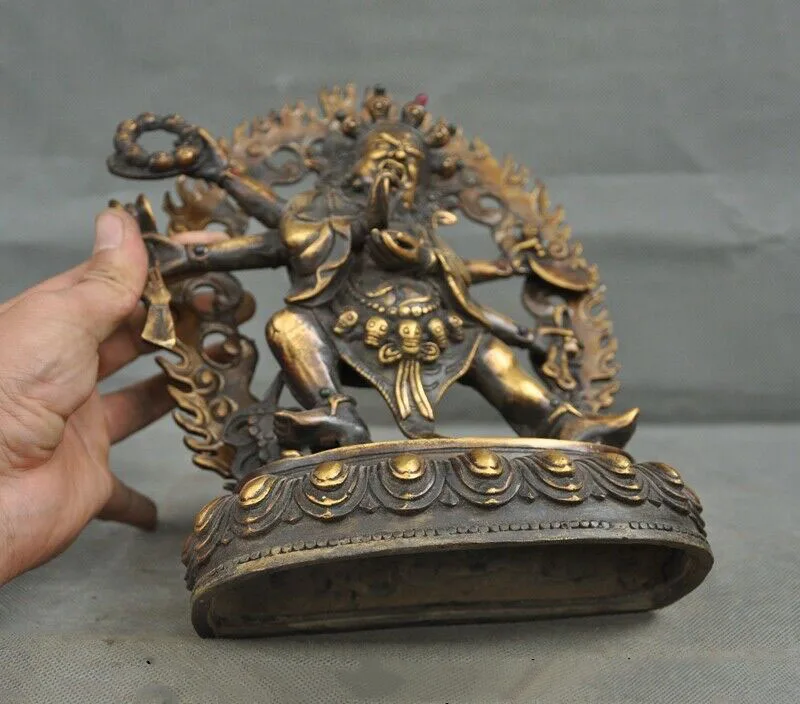 wedding decoration 11"Bronze Gilt inlay gem Tantric Vajrapani 6 arms Mahakala Wrathful Deity Statue 
wedding decoration 11"Bronze Gilt inlay gem Tantric Vajrapani 6 arms Mahakala Wrathful Deity Statue