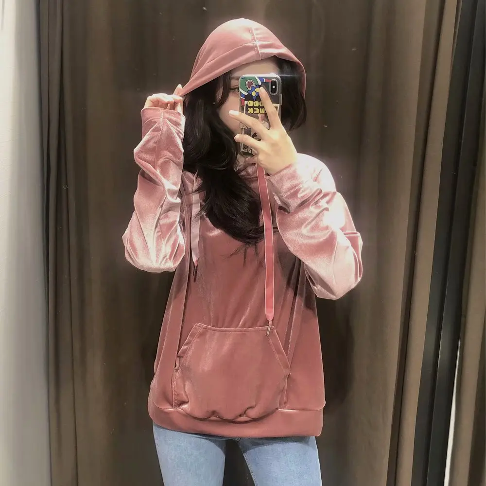 2020 New Autumn Women Hoodies Solid Hooded Collar Long Sleeve Hoodies Female Fashion Casual Women Clothes