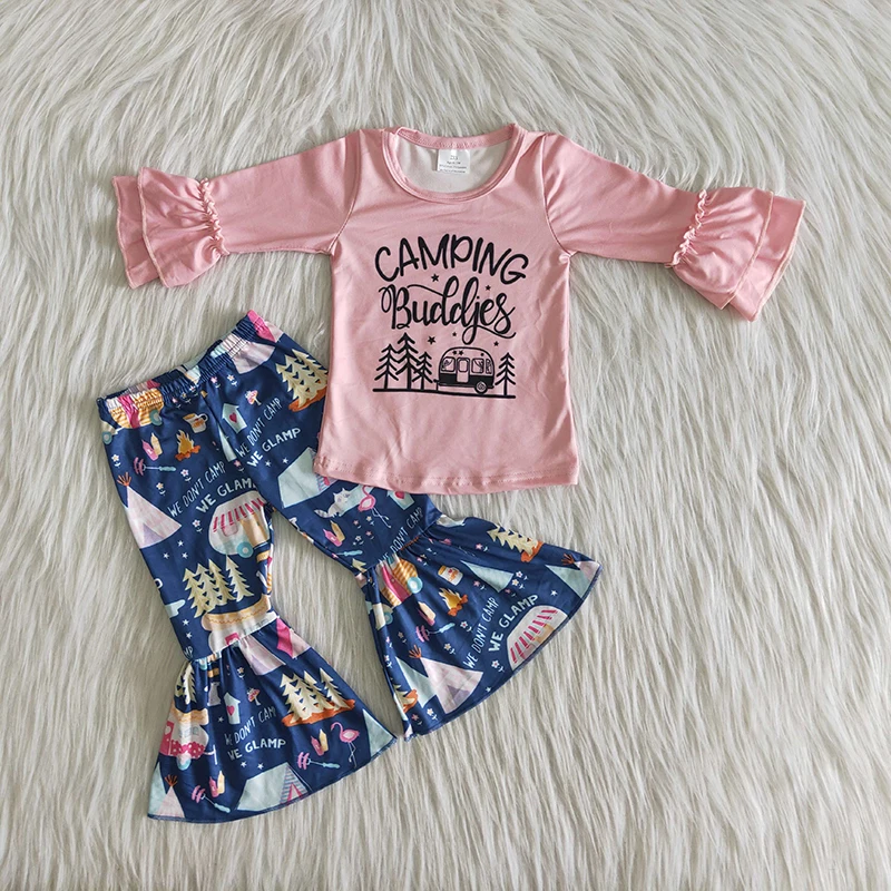 Wholesale Fashion Boutique Outfits Children Baby Girls Pink Ruffle Long Sleeve Camping Shirt Bell-Bottomed Pants Fall Winter Set
Wholesale Fashion Boutique Outfits Children Baby Girls Pink Ruffle Long Sleeve Camping Shirt Bell-Bottomed Pants Fall Winter Set