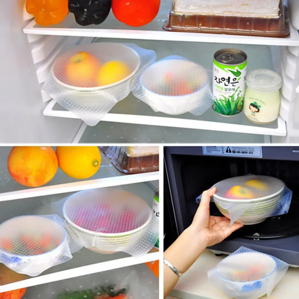 Stretch And Fresh 4-Piece Silicone Food Wrap Sealed Environmental Clean And Wash Silicone Multi-Function Bowl Lid Kitchen Tools
Stretch And Fresh 4-Piece Silicone Food Wrap Sealed Environmental Clean And Wash Silicone Multi-Function Bowl Lid Kitchen Tools