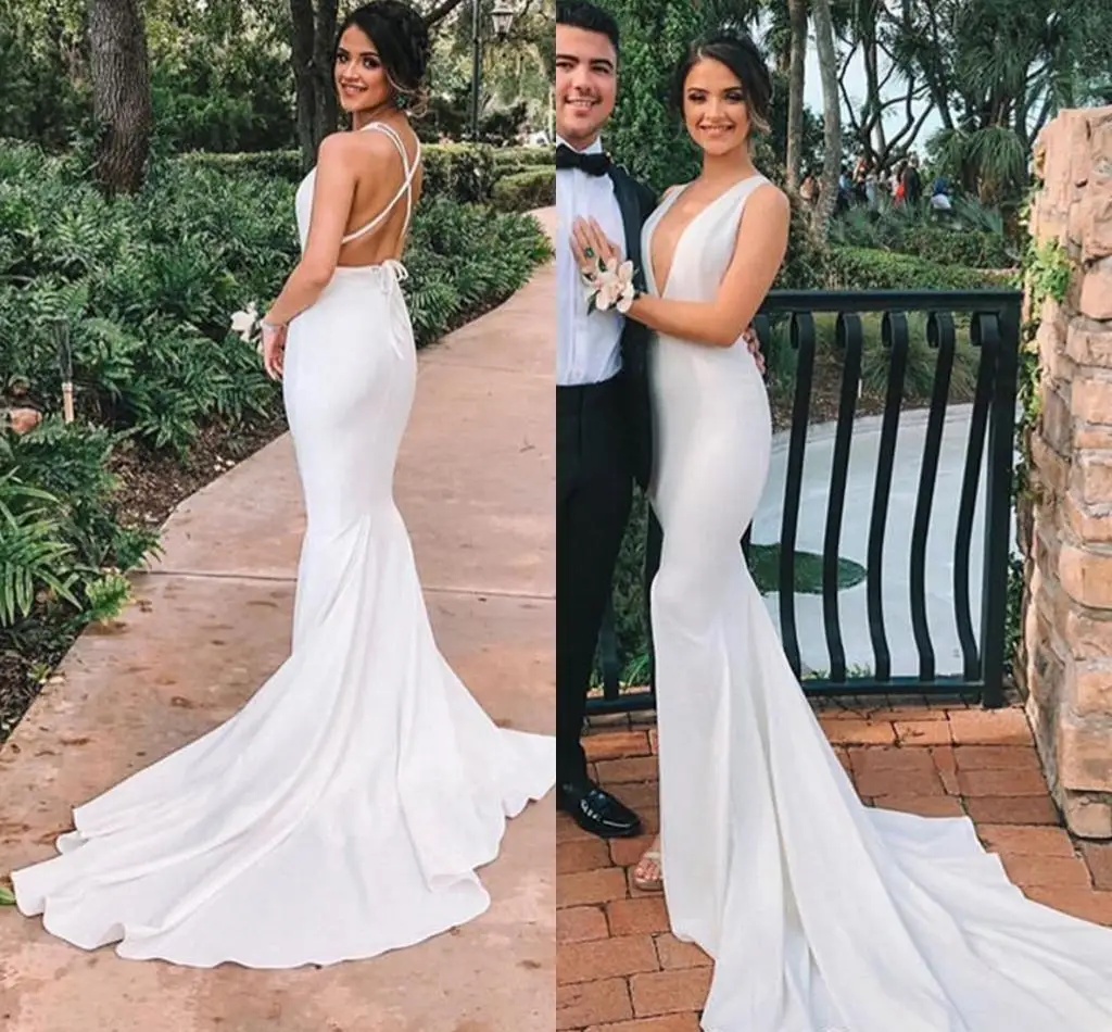 Cheap Simple Beach Mermaid Deep V Neck Wedding Dress Criss Cross Backless Satin Wedding Dress Bridal Gown Custom Vestios De
Cheap Simple Beach Mermaid Deep V Neck Wedding Dress Criss Cross Backless Satin Wedding Dress Bridal Gown Custom Vestios De