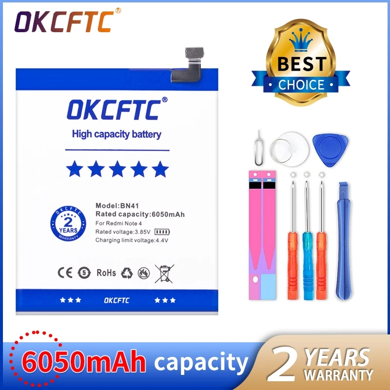 OKCFTC 6050mAh Battery For Xiaomi BN41 Hongmi Note 4 Redmi Note 4 MTK Helio X20 \ Note 4X Pro 4G+64G BN41L BN41H
OKCFTC 6050mAh Battery For Xiaomi BN41 Hongmi Note 4 Redmi Note 4 MTK Helio X20 \ Note 4X Pro 4G+64G BN41L BN41H