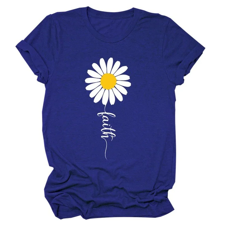 Women T Shirt Faith Daisy Print Tee Shirt Short Sleeve Crew Neck Casual TShirt Ladies Tops Camisetas Mujer Femme Clothes
Women T Shirt Faith Daisy Print Tee Shirt Short Sleeve Crew Neck Casual TShirt Ladies Tops Camisetas Mujer Femme Clothes