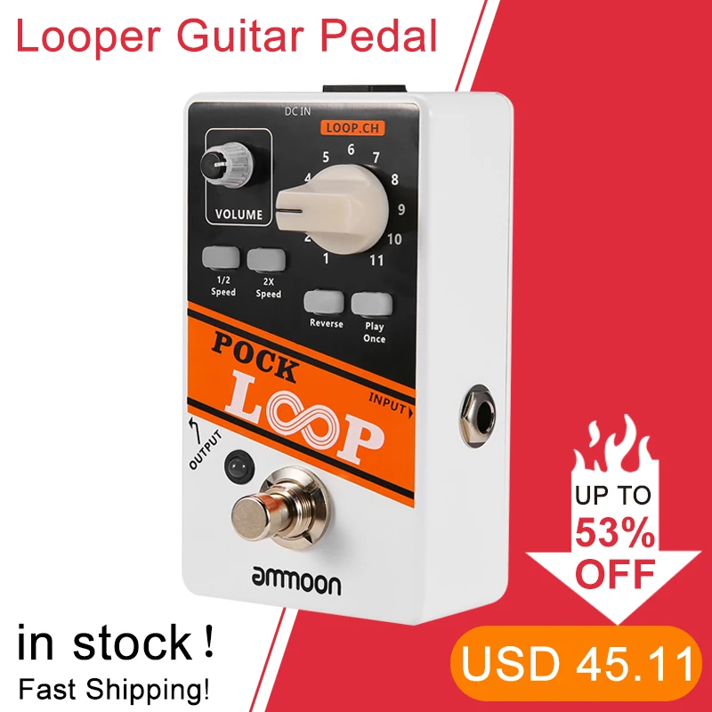 Педаль для гитары Ammoon POCK LOOP Looper педаль 11 контуров электрической обратного хода