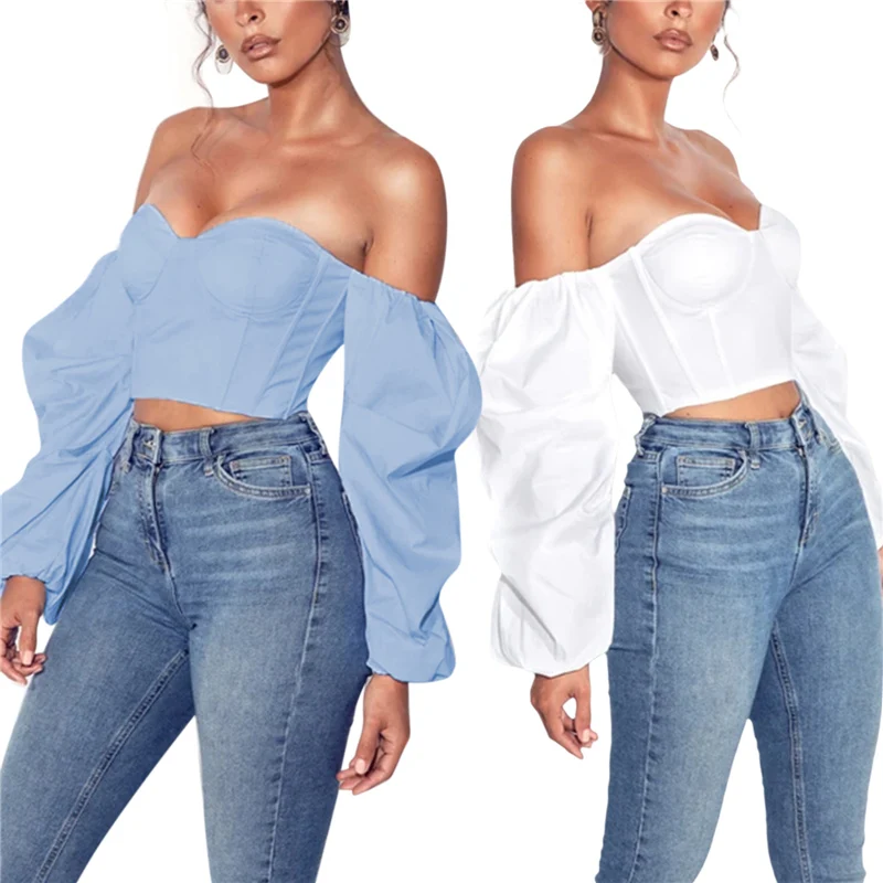 2021 Women's Wrapped Shirt Off Shoulder Tops Long Puff Sleeve No-Shoulder-Strap Tight Slimming Cropped Tops
2021 Women's Wrapped Shirt Off Shoulder Tops Long Puff Sleeve No-Shoulder-Strap Tight Slimming Cropped Tops