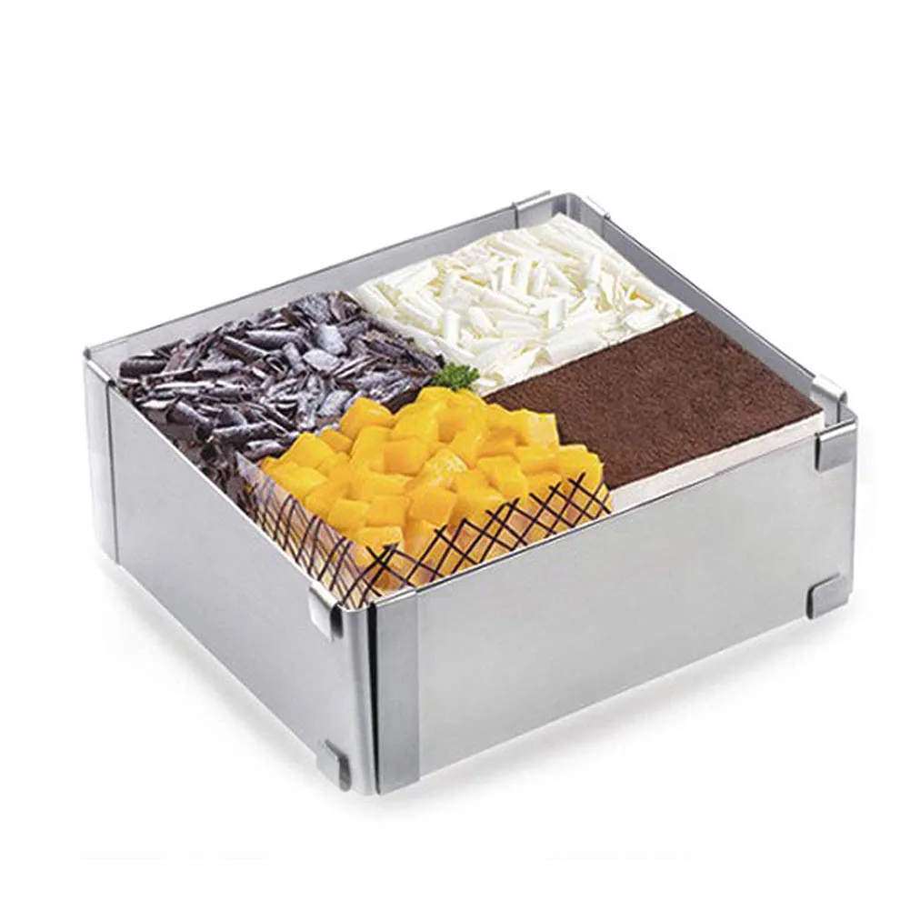 Stainless Steel Adjustable Cake Mold Cookie Fondant Moulds Mousse Square Mold Border Paste Film Mold for Baking Pastry Tools
Stainless Steel Adjustable Cake Mold Cookie Fondant Moulds Mousse Square Mold Border Paste Film Mold for Baking Pastry Tools