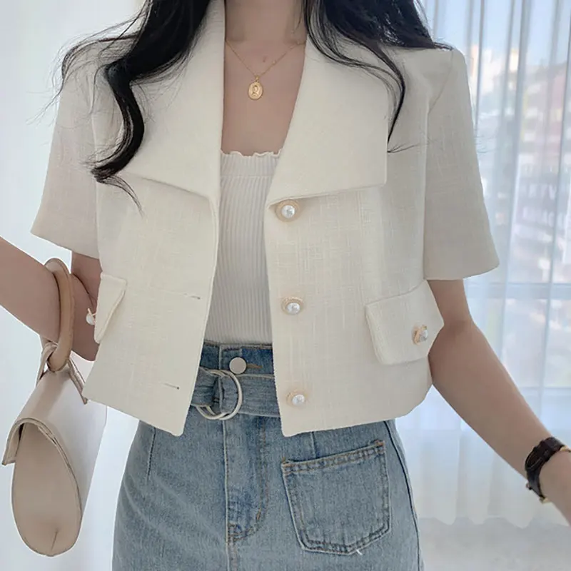 Sannian-Top corto de tres botones con solapa fragante, traje ajustado de manga corta, mujeres Blazers y chaquetas
Sannian-Top corto de tres botones con solapa fragante, traje ajustado de manga corta, mujeres Blazers y chaquetas