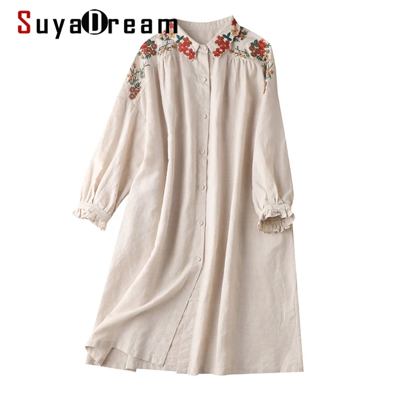 SuyaDream Woman Midi Dress 100%Linen A-Line Embroidery Shirt Dresses 2021 Spring Summer Loose Dresses
SuyaDream Woman Midi Dress 100%Linen A-Line Embroidery Shirt Dresses 2021 Spring Summer Loose Dresses