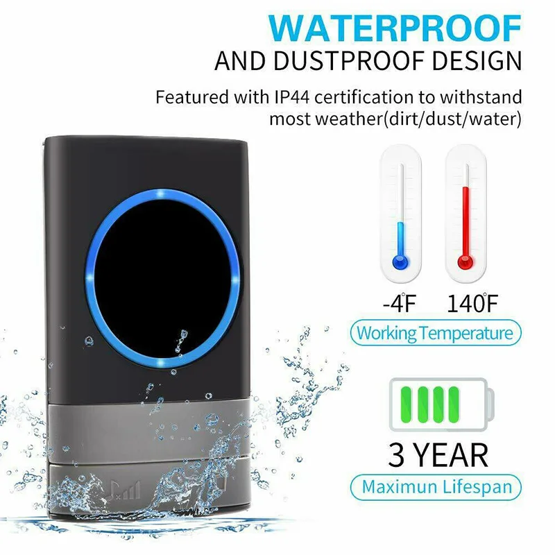 Safe 0-100db Four Volume Levels Wireless Doorbell System Waterproof And Dustproof Wireless Bell Kit Fit For Home Hospital Hotel
Safe 0-100db Four Volume Levels Wireless Doorbell System Waterproof And Dustproof Wireless Bell Kit Fit For Home Hospital Hotel