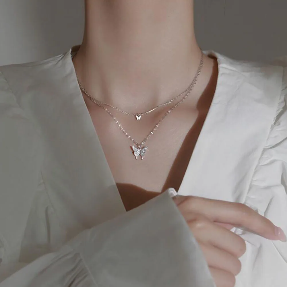 Silver Color Shiny Butterfly Necklace Female Exquisite Double Layer Pendant Clavicle Chain Necklace Wedding Party Jewelry Gifts
Silver Color Shiny Butterfly Necklace Female Exquisite Double Layer Pendant Clavicle Chain Necklace Wedding Party Jewelry Gifts