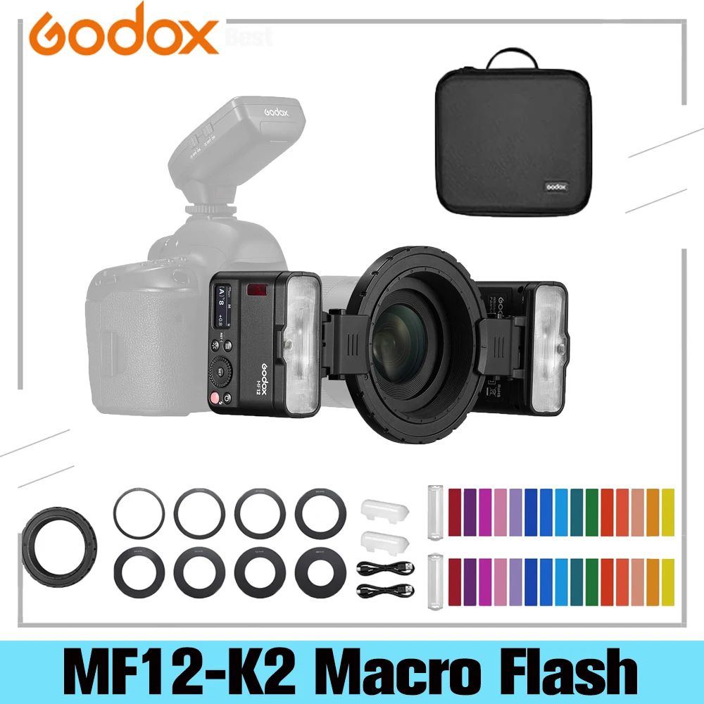 Godox MF12-K2 Macro Flash 2-Light Kit Mini Speedlite built-in Godox X System TTL Flash + Color Filter Diffuser for Macro Shots
Godox MF12-K2 Macro Flash 2-Light Kit Mini Speedlite built-in Godox X System TTL Flash + Color Filter Diffuser for Macro Shots