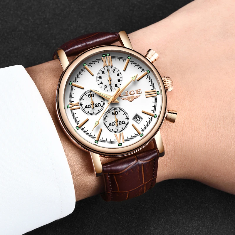 LIGEWatches мужские брендовые Роскошные Бизнес водонепроницаемые кварцевые часы