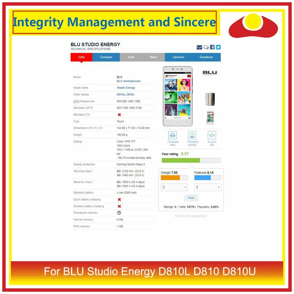 For BLU Studio Energy D810L D810 D810U Touch Screen Digitizer Touch Panel Sensor Front Outer Glass Lens Touchscreen Replacement
For BLU Studio Energy D810L D810 D810U Touch Screen Digitizer Touch Panel Sensor Front Outer Glass Lens Touchscreen Replacement