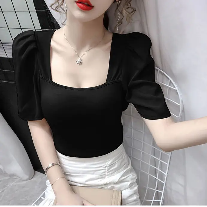 Blouse Women Square Collar Puff Sleeve Sexy Short Sleeve Shirts Ladies Blouse Blusas Ropa De Mujer 
Blouse Women Square Collar Puff Sleeve Sexy Short Sleeve Shirts Ladies Blouse Blusas Ropa De Mujer