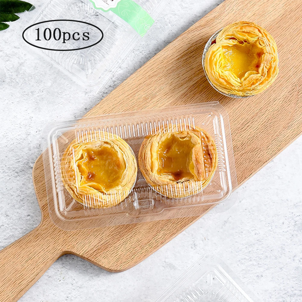 

100pcs Disposable Takeaway Food Packaging Box Transparent Baking Packaging Boxes Egg Tart Trays For Home Restaurant Party Favors