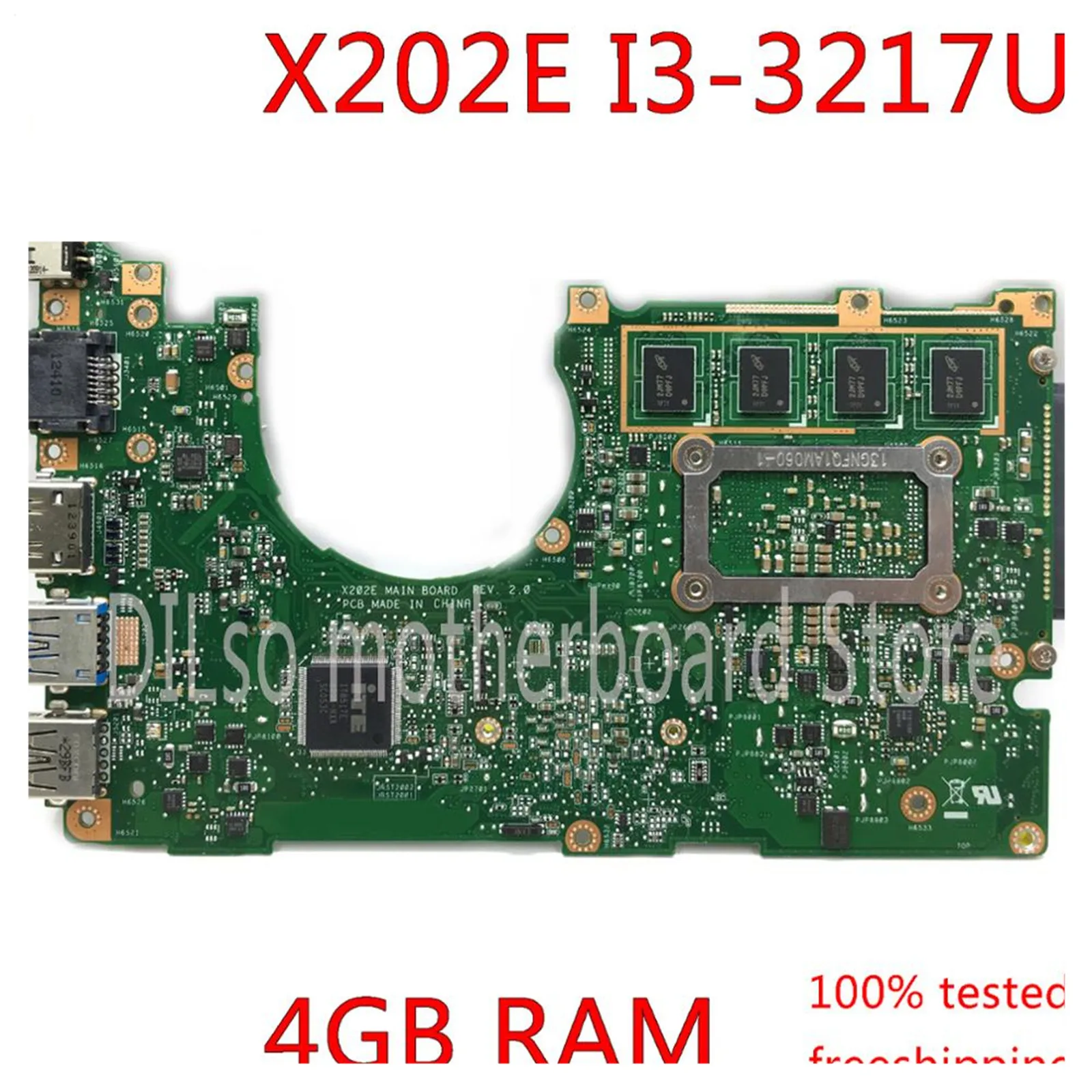KEFU X202e For ASUS S200E X202E X201E X202EP Vivobook Motherboard REV2.0 I3-3217U CPU 4G RAM Onboard 100% Test Work 
KEFU X202e For ASUS S200E X202E X201E X202EP Vivobook Motherboard REV2.0 I3-3217U CPU 4G RAM Onboard 100% Test Work