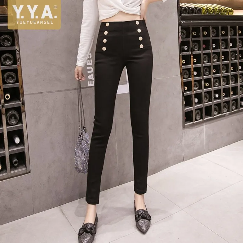 Women Black Pencil Pants Spring Autumn High Waist Elastic Skinny Pants Fashion Lady Double Breasted Full Length Casual Trousers
Women Black Pencil Pants Spring Autumn High Waist Elastic Skinny Pants Fashion Lady Double Breasted Full Length Casual Trousers