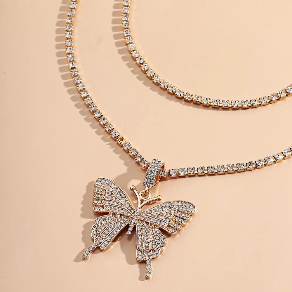 2Pcs Sparking Fully Crystal Butterfly Pendant Necklace Cubic Zircon Rhinestone Gold Color Bing Chians Necklace Fashion Jewelry
2Pcs Sparking Fully Crystal Butterfly Pendant Necklace Cubic Zircon Rhinestone Gold Color Bing Chians Necklace Fashion Jewelry