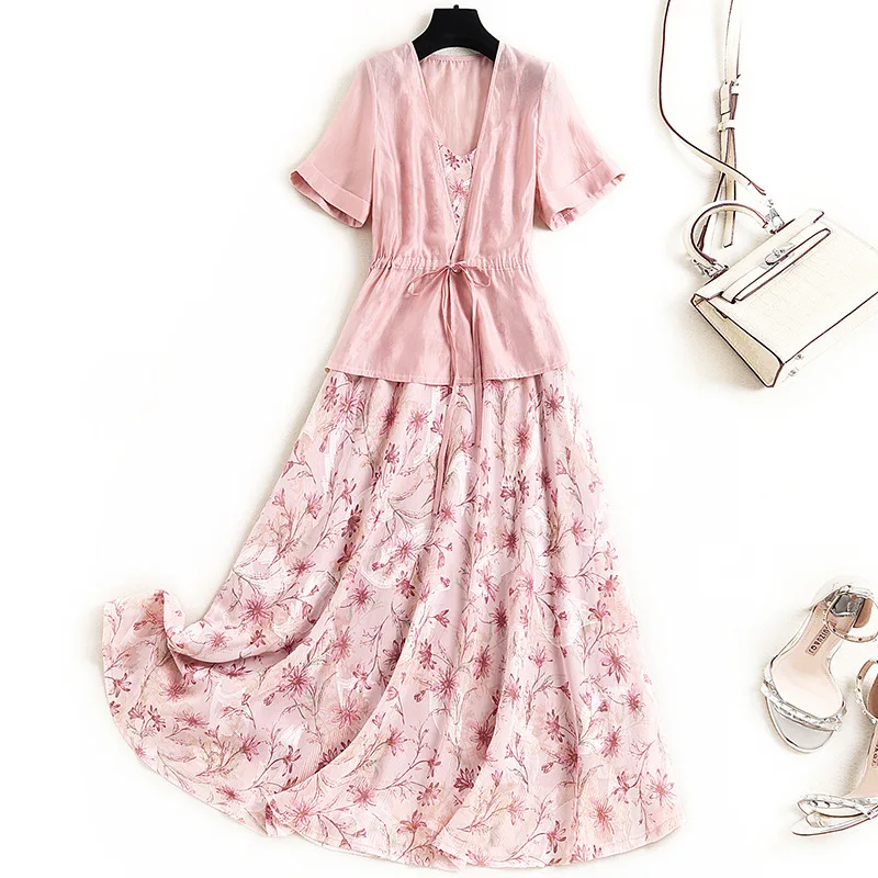 2021 Summer Office Wear Thin Short Sleeves Tencel Coat And Temperament Lady Printed Floral Suspender Chiffon Dress Women Set
2021 Summer Office Wear Thin Short Sleeves Tencel Coat And Temperament Lady Printed Floral Suspender Chiffon Dress Women Set