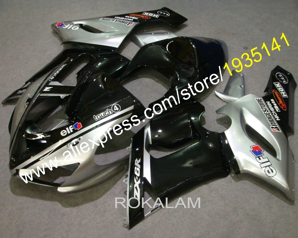 

_ Обтекатель 2005 2006 для Kawasaki, комплект обтекателей Ninja ZX6R 05 06, обтекатель серебристо-черный ZX 6R 636 (литьё под давлением)