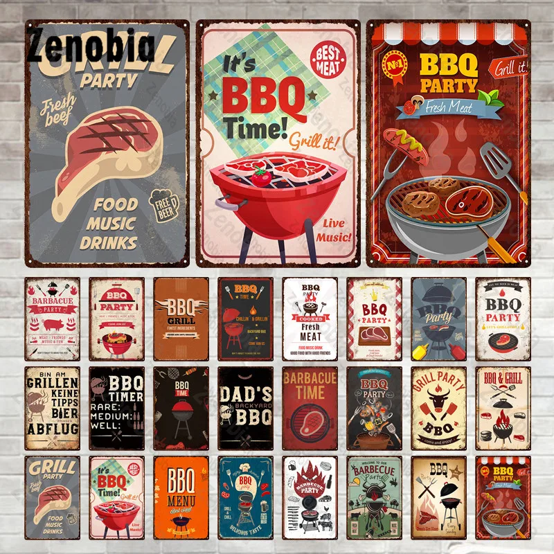 

BBQ Metal Sign Vintage Plaque Grill Party Metal Poster Bbq Menu Iron Painting Decorative Tin Plate for Barbecue Bar Pub Decor