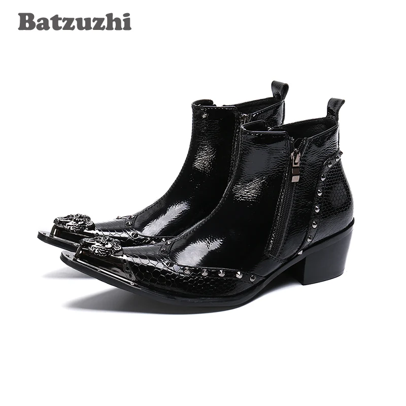 Batzuzhi Fashion Men's Boots Metal Pointed Tip Black Genuine Leather Ankle Boots Zip Business Dress Boot Party, Size 38-47
Batzuzhi Fashion Men's Boots Metal Pointed Tip Black Genuine Leather Ankle Boots Zip Business Dress Boot Party, Size 38-47