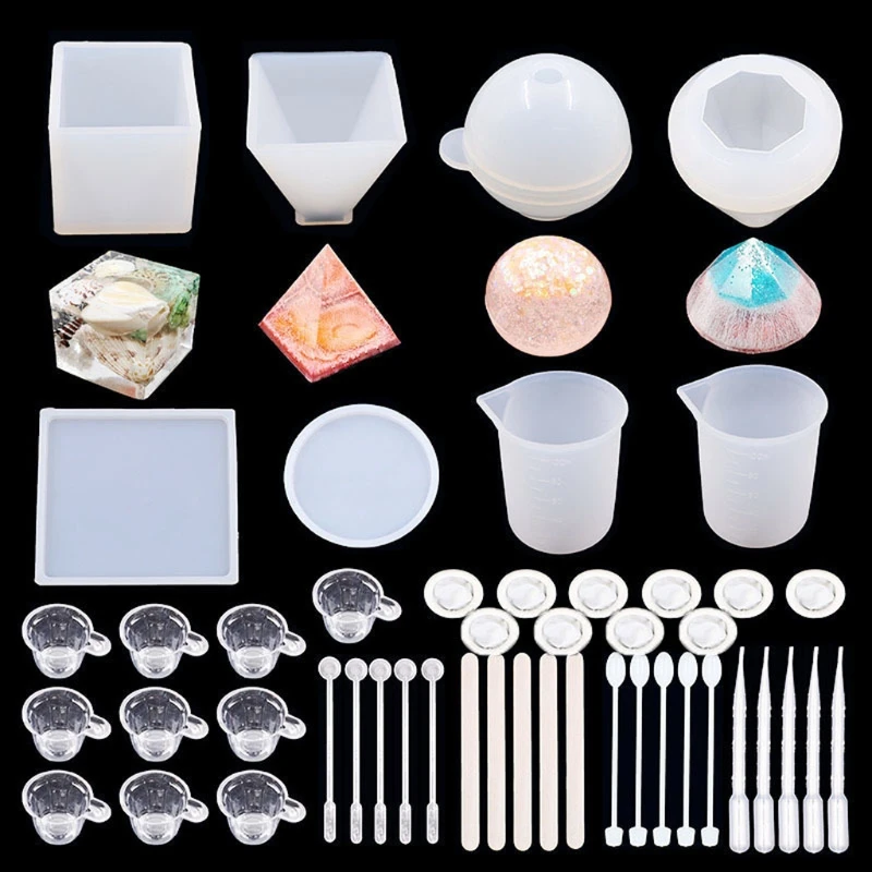 48Pcs 3D Pyramid Cubic Sphere Diamond Resin Casting Molds Large Clear Silicone Epoxy Resin Molds Mixing Cups Tools KIt
48Pcs 3D Pyramid Cubic Sphere Diamond Resin Casting Molds Large Clear Silicone Epoxy Resin Molds Mixing Cups Tools KIt