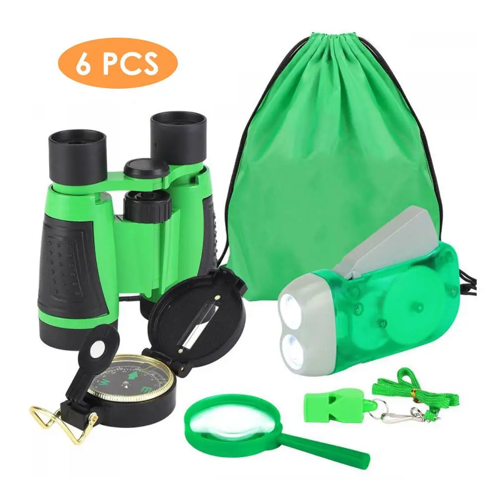 

6PCS Children Outdoor Exploration Set Kids Adventure Pack With Binoculars Compass Magnifying Glass Whistle